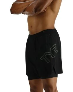 TYR Hydrosphere™ Men's Lined 6" Momentum Big Logo Shorts - Solid -TYL Clothing Shop MMSLSL3A 001 alt02