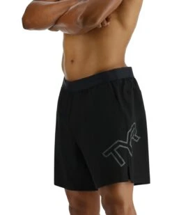 TYR Hydrosphere™ Men's Lined 7" Unbroken Big Logo Shorts - Solid -TYL Clothing Shop MUSLSL3A 001 alt02