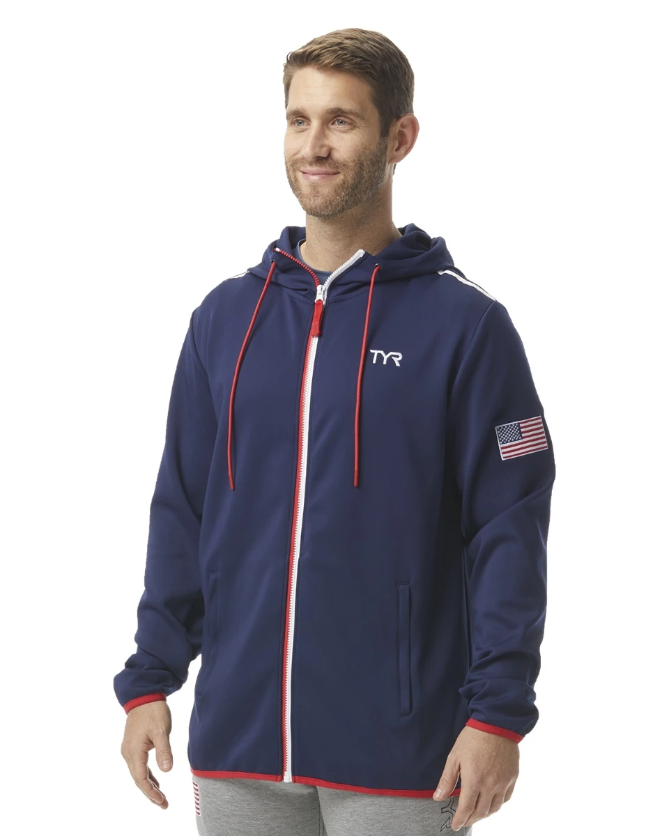TYR Men's Alliance Podium Full Zip Hoodie - USA 3 TYR Men's Alliance Podium Full Zip Hoodie - USA